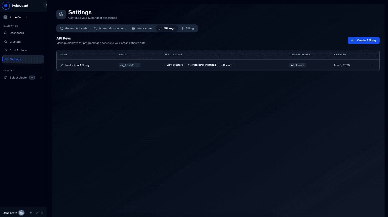 Public API and API Key Management